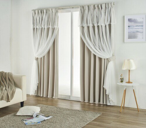 ユニベール 姫系 2級遮光 3色6サイズ 二重層 寝室 リビング 洗える レイヤードカーテン