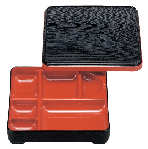 Rakuten - 割烹漆器 若泉漆器 6.5寸角副食弁当 黒木目内朱 1-414-4