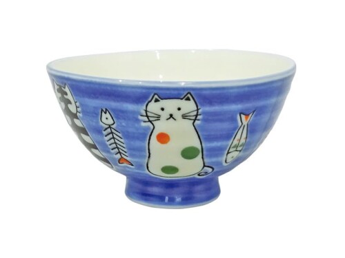 田中箸店 おとぼけ猫 茶椀 ブルー 美濃焼 電子レンジ対応 食洗機対応 日本製 猫柄 可愛い シンプル デザイン キッチン ダイニング 和食器 プレゼント ギフト おしゃれ 猫食器 猫モチーフ