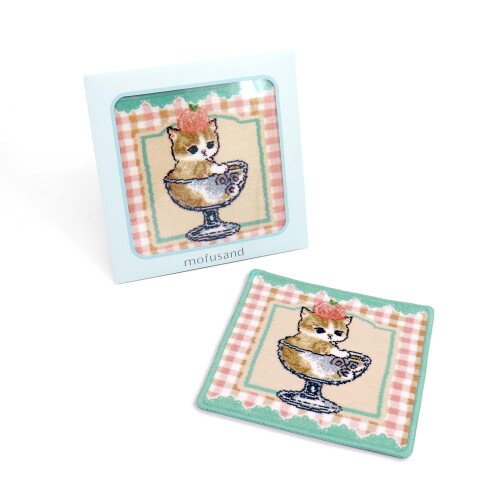 タオル美術館(Towel Museum) mofusand シェニール織 タオルハンカチ スウィートパフェ グリーン にゃんこ 可愛い 43-0180250 約25×25cm