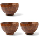 J-kitchens 味噌汁 お椀 木製 亀甲 漆 3個セット 11.5cm x 6.8cm