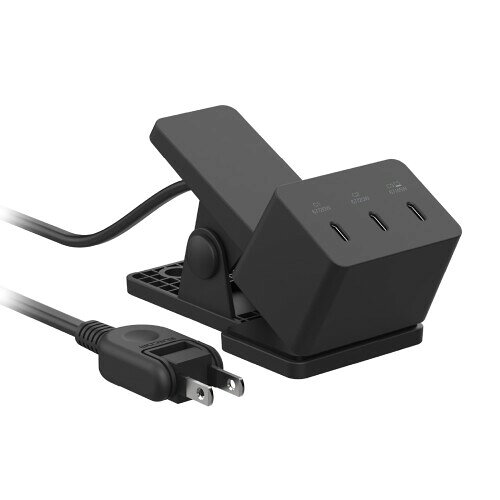 エレコム 充電器 クリップ型 USB PD 合計最大65W Type-C 3ポート 吊り穴付き ブラック EC-AC11767BK