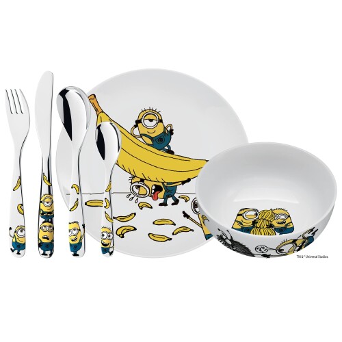 WMF (ヴェーエムエフ) ミニオン キッズカトラリー 6Pセット 子供に優しい安全設計 食洗器対応 ステンレス W1286079964 サイズ(約):プレート/190×190×23mm(350g)、スープ皿/142×142×66mm(360g)、フォーク/25×17×165mm(40g)、ナイフ/20×7×183mm(80g)、スプーン/35×16×167mm(50g)、ティースプーン/28×9×133mm(30g)、 素材・材質:カトラリー/ステンレス鋼 (クロム18%-ニッケル8%) (Cromargan(R) )、プレート・スープ皿/磁器 生産国:ベトナム 食洗器:使用可、電子レンジ:カトラリー/使用不可、プレート・スープ皿/使用可 セット内容:スプーン、フォーク、ナイフ、ティースプーン、プレート、スープ皿 ミニオンのキャラクターのキッズカトラリー4種とプレート ■スープ皿のセット 商品コード20078149432商品名WMF (ヴェーエムエフ) ミニオン キッズカトラリー 6Pセット 子供に優しい安全設計 食洗器対応 ステンレス W1286079964型番1286079964カラーシルバー・ホワイト※他モールでも併売しているため、タイミングによって在庫切れの可能性がございます。その際は、別途ご連絡させていただきます。※他モールでも併売しているため、タイミングによって在庫切れの可能性がございます。その際は、別途ご連絡させていただきます。