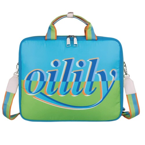 楽天マニッシュボーイ（オイリリー） パソコンバッグ Oilily oil0377 Laptop Bag 2way 斜めがけ オフィスバッグ ロゴ pcバッグ キャリーオンバッグ 機能的バイカラー 青 緑