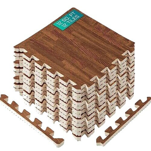 Yes4All EVAジョイントマット、パズルフロアタイル、縁付きフォームフロアパッド、家具、家庭用、リビングルーム、ガレージ向け - Dark Oak Wood, 1.02 m2