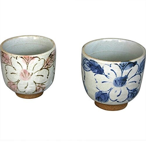 湯のみ おしゃれ : 有田焼 山茶花 組コップ Japanese Pair cup Pottery/Size(cm) Φ7.7x7.6, Φ8.2x8/No:462859