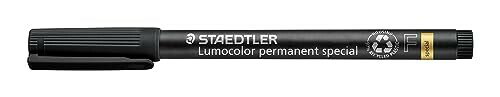 ステッドラー(STAEDTLER) 油性ペン ルモカラー スペシャル 極細 黒 10本 319 F-9 ステッドラー独自の特殊インクがペン先に薄い皮膜を作り、2日間ペン先が乾燥を防ぐ(ISO554) 。 通常品のルモカラーとは異なり、光学ガラスなど特殊な表面加工のガラスなどにも筆記が可能。 耐光性に優れており、屋外での使用にも最適。定着性も強いため長期間色あせもしにくい。 優れた速乾性で書いた文字が流れにくく、安定した作業性をお約束します。 サイズ:141mm×9.8mm×12.8mm 超極細書き 説明 ドライアップしない油性ペンとして有名なルモカラーペンのスペシャルバージョンです。優れた耐光性や速乾性、様々な素材に欠ける特性はそのままに、通常のルモカラーでは書く事が困難な光学ガラス ■レンズなどの特殊な表面処理を施したガラスにも筆記が可能です。通常の油性ペンでは難しい特殊用途でもご利用いただいています。 商品コード20063899491商品名ステッドラー(STAEDTLER) 油性ペン ルモカラー スペシャル 極細 黒 10本 319 F-9型番319 F-9 VEカラーブラック※他モールでも併売しているため、タイミングによって在庫切れの可能性がございます。その際は、別途ご連絡させていただきます。※他モールでも併売しているため、タイミングによって在庫切れの可能性がございます。その際は、別途ご連絡させていただきます。