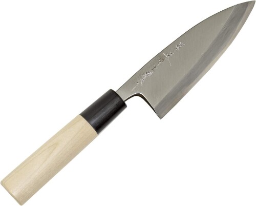 堺一文字吉國 日本製 出刃 包丁 120mm 白二鋼 木柄 堺の包丁 サイズ:(全長)約25cm、(刃渡り)約12cm、(刃幅)約4cm、(持ち手厚み)約2cm 素材・材質:刀身=ヤスキ白鋼本霞、柄=水牛柄 魚を捌くのに適した重量感のある包丁。 魚を骨ごと切るなど、重みを生かした用途に。 商品コード20063679498商品名堺一文字吉國 日本製 出刃 包丁 120mm 白二鋼 木柄 堺の包丁型番112032サイズ120 mmカラー天然木柄※他モールでも併売しているため、タイミングによって在庫切れの可能性がございます。その際は、別途ご連絡させていただきます。※他モールでも併売しているため、タイミングによって在庫切れの可能性がございます。その際は、別途ご連絡させていただきます。