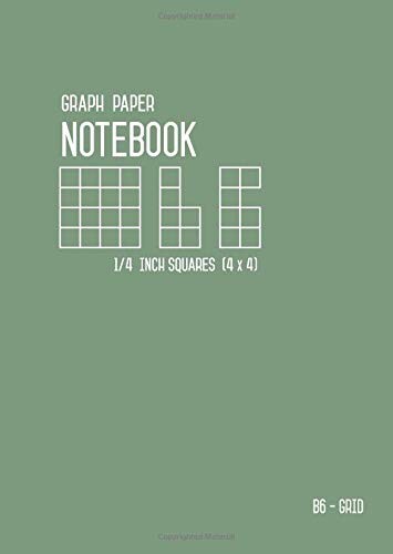 Graph Paper Notebook B6 1/4 Inch Squares: Dusty Green, Small, 4 Grids per Inch - 4x4, Numbered Pages, White Sheet, Soft Cover, Composition Book Quad Ruled for Math and Science