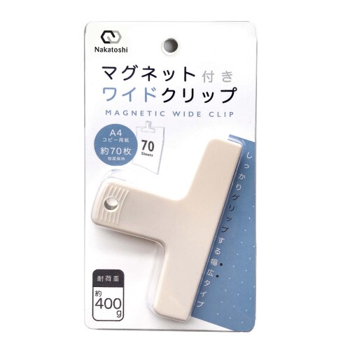 ナカトシ産業 マグネット付きワイドクリップ 12個セット ネオジム磁石2個使用のワイドクリップ、12個セット 耐荷重約400g 本体サイズ:101×65×25mm 本体重量:20g 本体材質:ABS、ネオジム磁石、スチール A4コピー用紙が約70枚挟めるワイドクリップ。 磁力の強いネオジム磁石を使用しているのでスチール面にもしっかりと取り付けられます。 落ち着いたアイボリーカラーはインテリアやオフィス内に馴染みます。 商品コード20080490150商品名ナカトシ産業 マグネット付きワイドクリップ 12個セット型番8280-WCP※他モールでも併売しているため、タイミングによって在庫切れの可能性がございます。その際は、別途ご連絡させていただきます。※他モールでも併売しているため、タイミングによって在庫切れの可能性がございます。その際は、別途ご連絡させていただきます。