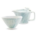J-kitchens 勲山窯 茶碗 急須 セット 波佐見焼 日本製 (茶碗 11x6.5cm ティーポット 240ml お茶漬け セット) 茶こし付き ストライ...