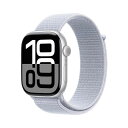 Apple Watch Series 10(GPS + Cellularモデル)- 46mmシルバーアルミニウムケースとブルークラウドスポーツループを組み合わせ...