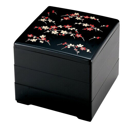 割烹漆器 若泉漆器 重箱 6.5寸重 黒梅花（内黒） 3段H-156-5A 外寸　19.5×19.5×16.4cm 黒色に梅の柄が描かれたデザイン 5〜6人用の重箱に使われることが多いサイズです。 「めでたさが重なるように」「福が重なるように」という願いを込めて「重箱」に詰めます。各段に詰められた料理はそれぞれ意味を持ち、お正月の食卓を華やかに演出する縁起の良い容器です。 商品コード20081695547商品名割烹漆器 若泉漆器 重箱 6.5寸重 黒梅花（内黒） 3段H-156-5A型番H-156-5Aカラー黒※他モールでも併売しているため、タイミングによって在庫切れの可能性がございます。その際は、別途ご連絡させていただきます。※他モールでも併売しているため、タイミングによって在庫切れの可能性がございます。その際は、別途ご連絡させていただきます。