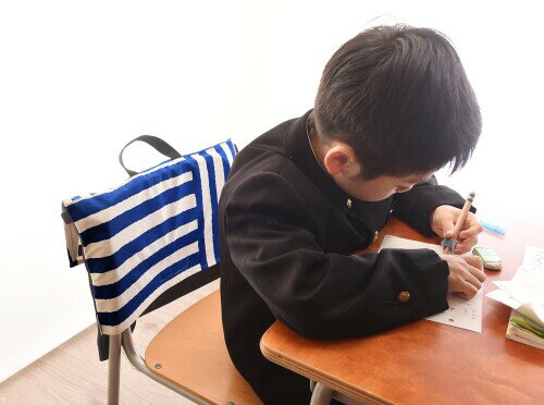 クロリ学習帆布 帆布とデニムの 防災頭巾カバー ロイヤルブルーストライプ