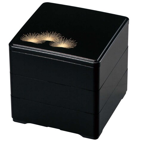 割烹漆器 若泉漆器 ミニお重箱 5寸重黒若松（内黒）3段 H-155-68A