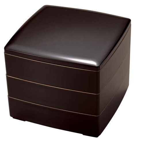 割烹漆器 若泉漆器 お重箱 ?D.X7寸胴張重 溜内朱塗 渕金3段 H-150-32A