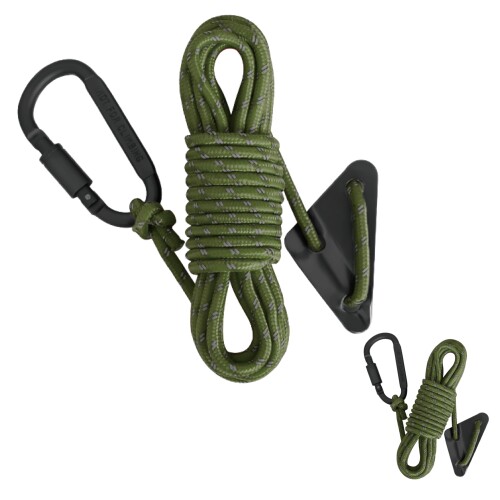 テントロープ パラコード カラビナ付き（グリーン 5mm 5m） ガイロープ タープロープ 反射材入り 自在..