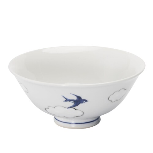 波佐見焼 「 徳七窯 」 お茶碗 飯碗 ライスボウル 大 直径約13×高さ約6cm 電子レンジ対応 雲つばめ 日本製 39067