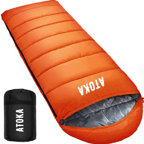 寝袋 ATOKA シュラフ 封筒型 キャンプ アウトドア 軽量 保温 防災 防寒 冬用 1.0Kg 1.4Kg 1.8Kg 簡易防水 オールシーズン 丸洗い可能 収納袋付き (オレンジ, 1.4kg) mannishboy-24857094 マニッシュボーイ パッケージ画像