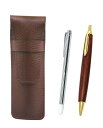 2個パック シボチョコカラー牛革ペンケース 金属製指示棒と木軸レトロボールペンセット SASTYO-701S-HS48S-2