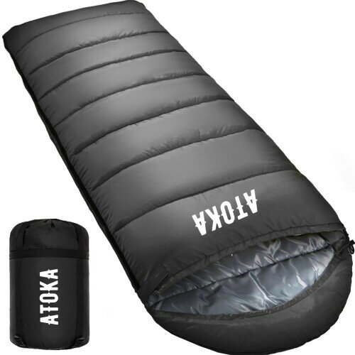 Sleeping Bag - 寝袋 ATOKA シュラフ 封筒型 キャンプ アウトドア 軽量 保温 防災 防寒 冬用 1.0Kg 1.4Kg 1.8Kg 簡易防水 オールシーズン 丸洗い可能 収納袋付き (グレー, 1.8kg)