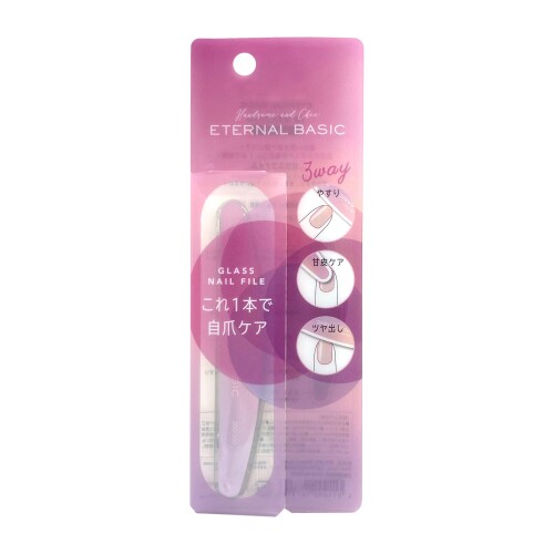 EB(エターナルベーシック) ガラスファイル EBL-504 (1本) 「ETERNAL BASIC(エターナルベーシック)」からネイルケアグッズが登場! 細かい部分まで使いやすい! 自爪のお手入れがこれ1本で完結! パープルとピンクのグラデーションが大人かわいいガラスファイルです 水洗いOKなので、洗って繰り返し使えます 内容量 : 1本 商品紹介 【EB(エターナルベーシック) ガラスファイル EBL-504】 ■細かい部分まで使いやすい! ■自爪のお手入れがこれ1本で完結! ■パープルとピンクのグラデーションが大人かわいいガラスファイルです。 ■水洗いOKなので、洗って繰り返し使えます。 【内容量】 1本 使用方法 [甘皮を押し上げて整える] ■先端で力を入れすぎないように甘皮を押し上げます。 ■根元の薄皮はラウンド側の面で優しく取り除いてください。 [自爪の長さ ■形を整える] ■45度の角度で当て、一定方向に動かします。 [爪表面をツヤツヤ ■ピカピカに] ■自爪表面に当て、ツヤがでるまで軽くこすります。 安全警告 ■本来の目的以外での使用はおやめください。 ■ガラスですので、取り扱いには十分ご注意ください。 ■爪を削りすぎないように注意してください。 ■爪に異常があるときは使用をおやめください。 ■水に塗れた際はよく乾かしてください。 ■使用後は水気や汚れをよく拭き取り、清潔な所に保管してください。 ■乳幼児やペットの手の届かない所に保管してください。 ■極端に高温や低温の場所、直射日光の当たる場所に保管しないでください。 ■破損の原因となりますので無理に変形させないでください。 商品コード20077901628商品名EB(エターナルベーシック) ガラスファイル EBL-504 (1本)サイズEBL-504 ガラスファイルカラーピンク※他モールでも併売しているため、タイミングによって在庫切れの可能性がございます。その際は、別途ご連絡させていただきます。※他モールでも併売しているため、タイミングによって在庫切れの可能性がございます。その際は、別途ご連絡させていただきます。