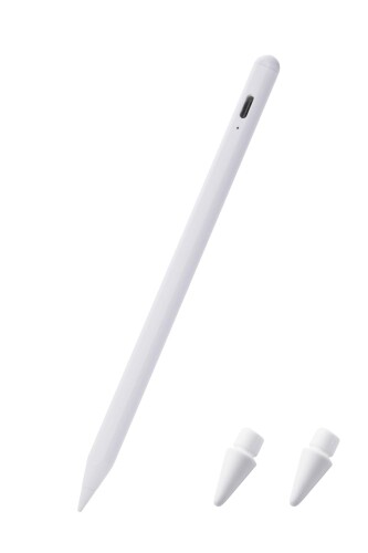 エレコム タッチペン iPad専用ペンシル 急速充電 パームリジェクション 傾き検知 20分でフル充電 磁気吸着 USB-C充電 ホワイト P-TPACSTAP09WWH