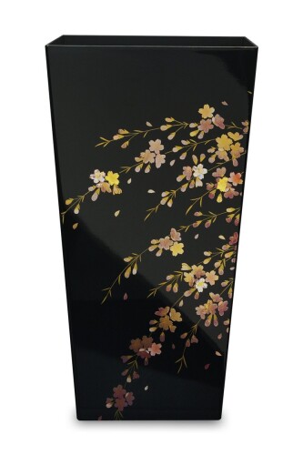 TATSU-CRAFT(タツクラフト) 蒔絵調 ダストボックス L角 桜 黒 ブラック 9.5L ごみ箱 おしゃれ キッチン リビング 小さい スリム 蓋なし フタなしゴミ箱 日本製 橋本達之助工芸 [3]
