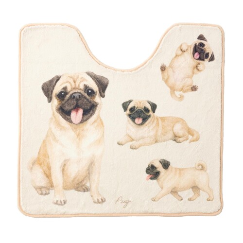 Jubilee ジュビリー もこもこ起毛トイレマット ワンちゃんデザイン 55x60cm 裏面滑り止め付 パグ