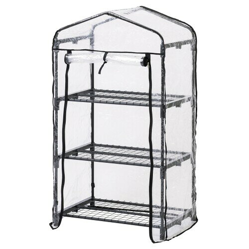 Rakuten - タカショー ビニールハウス ビニール温室 3段 チャコールグレー 69x49x126cm 3.2kg 園芸 防寒カバー 植物 育苗 組立簡単 スチール 塩化ビニル樹脂 ポリプロピレン GRH-02CG
