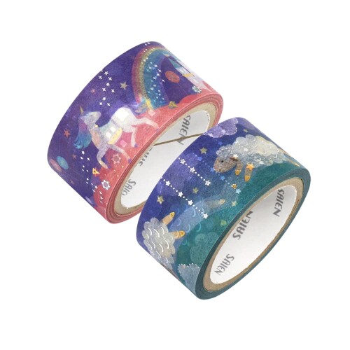 カミイソ産商 マスキングテープ SAIEN オリジナル 2柄セット (ユニコーン・ミッドナイトシープ×各1) 日本製 約20mm幅×2巻セット UR-1068