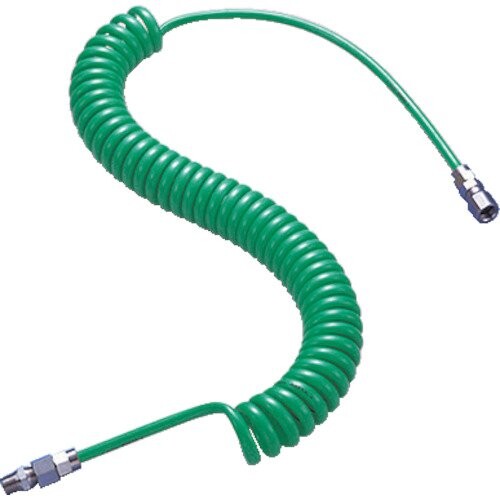 TRUSCO(トラスコ) スパッタウレタンコイルホース 5X8mm 使用範囲6m TCH-808 × 10本 色:緑 全長(mm):1050 コイル径(mm):42 使用範囲(m):6.0 コイル長(mm):650 ■使用流体:空気 ■流体温度:-5~60[度] ■使用圧力:0.8MPa ■接続継手:G1/4ユニバーサルめねじ、G1/4めねじ、R1/4おねじ付 ■ホース内径×外径:5×8mm ■寸法D(mm):100 ■切削 ■研磨 ■溶接の切り粉や火花などのホースの延焼事故を防ぎます。 ■軽量で柔らかいポリウレタンホースです。 ■継手1/4付。 商品コード20075060016商品名TRUSCO(トラスコ) スパッタウレタンコイルホース 5X8mm 使用範囲6m TCH-808 &times; 10本型番TCH808サイズ6m※他モールでも併売しているため、タイミングによって在庫切れの可能性がございます。その際は、別途ご連絡させていただきます。※他モールでも併売しているため、タイミングによって在庫切れの可能性がございます。その際は、別途ご連絡させていただきます。