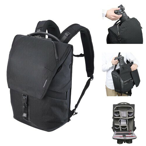 ハクバ HAKUBA カメラバッグ GW-PRO マルチモードバックパック20AZ (20L) カメラリュック 4方向からカメラ機材にアクセス可能な大容量の高機能カメラバックパック。20Lサイズ。自由度の高いディバイダ—システムによりカメラだけでなくジンバルやドローンなど、幅広い撮影ニーズに応える優れた収納機能を備えています。 レンズを装着したままの一眼レフカメラや高級ミラーレスカメラ2台と交換レンズ、スピードライト、クリーニングアイテム、14インチノートPC等を収納可能な20Lサイズ。2023 年モデル MacBook Air 15 インチの収納も可能です。 天面、両側面、背面の4方向からカメラ機材の出し入れが可能なマルチアクセス仕様。背面に内蔵された軽量ワイヤーフレームにおり崩れしにくい構造になっています。 セイルクロス(ヨットの帆)でシェア世界一を誇るDIMENSION-POLYANT 社が開発した高性能素材「X-Pac X50」を採用。高い強度・防水性・軽さを兼ね備えています。 カメラ収納部内寸法 : 約W300×H460×D150mm、PC 収納部参考収容寸法 : 約W230×H340×D20mm、外寸法 : 約W355×H480×D210mm、容量 : 約20L、重量 : 約2,200g 4方向からカメラ機材にアクセス可能な大容量の高機能カメラバックパック 大口径レンズを装着したプロ用一眼カメラなど大容量機材を収納し、天面、両側面、背面の4 方向から状況に応じて自在にアクセスが可能な高機能カメラバックパックです。 自由度の高いディバイダ—システムによりカメラだけでなくジンバルやドローンなど、幅広い撮影ニーズに応える優れた収納機能を備えています。 バッグを地面に下ろすことなくカメラにアクセスできる両側面のサイドアクセス機能には、新機構「Lクイックアクセス」を採用。 より素早くスムーズな出し入れを可能にしています。 さまざまな撮影のシチュエーション対応できるマルチなモデルです。 レンズを装着したままの一眼レフカメラや高級ミラーレスカメラ2台と交換レンズ、スピードライト、クリーニングアイテム、14インチノートPC等を収納可能な20Lサイズ。 【商品仕様】 カメラ収納部内寸法 : 約W300×H460×D150mm PC 収納部参考収容寸法 : 約W230×H340×D20mm 外寸法 : 約W355×H480×D210mm 容量 : 約20L 重量 : 約2,200g 材質 : X-Pac X50、ナイロン、ポリエステル、PVC 付属品 : 中仕切り×14、チェストベルト 商品コード20081696170商品名ハクバ HAKUBA カメラバッグ GW-PRO マルチモードバックパック20AZ (20L) カメラリュック型番AMZSGWP23-MMB20サイズ20Lカラーブラック※他モールでも併売しているため、タイミングによって在庫切れの可能性がございます。その際は、別途ご連絡させていただきます。※他モールでも併売しているため、タイミングによって在庫切れの可能性がございます。その際は、別途ご連絡させていただきます。