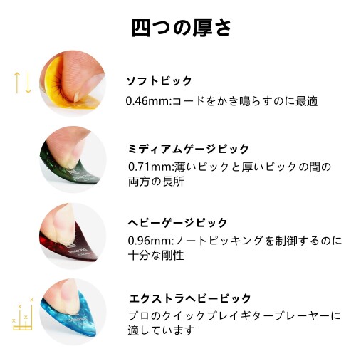 Donner ギターピック 16枚セット それぞれ厚さ カラフル セルロイド 多種多色