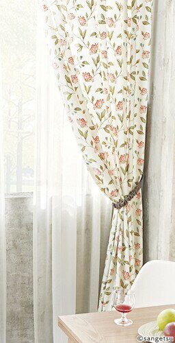 ELEGANCEシリーズ リネン混の立体感のある花柄刺繍のカーテン ケミカルサイクル （両開き用） 2倍ヒダ 幅50cm × 丈200cm × 2枚 SC8111 SD6