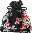 ローラアシュレイ(Laura Ashley) 「シェニール」 巾着 ロージズ ブラック 約19×3(マチ)×20cm RUA44572 Bk