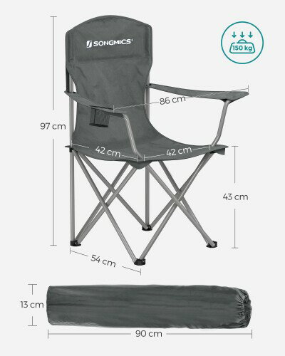 SONGMICS アウトドアチェア 2脚セット 耐荷重150kg ハイバック 軽量 コンパクト キャンプ椅子 折り畳み式 持ち運びやすい 収納ケース付 グレー 防水 アウトドア椅子 お釣り 運動会 グレー GCB 3
