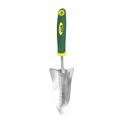 園芸用移植ゴテ 緑/黄 ステンレス製 目盛り付き 深さ測定可能 厚刃 約2.2mm ラバーグリップ 握りやすい ストラップホール付き 植え替え 移植 ガーデニング用 【ステンレス製シャープスコップ】錆びにくいステンレス素材を使用。先端が尖った形状で、植え替えや穴掘りを正確かつスムーズに行えます。 【目盛り付きで深さ調整が簡単】スコップ面に測定目盛りを配置。植え付けや移植時に、土の深さを目で確認しながら作業できます。 【手にフィットするラバーグリップ】カーブ形状のハンドルにゴム素材を採用し、手のひらにしっかりフィット。力を入れやすく、作業の負担を軽減します。 【厚みのある丈夫な刃先】約2.2mm厚のスコップヘッドで、しっかりとした強度を確保。土に差し込みやすく、安定した作業が可能です。 【吊り下げ収納対応】ハンドル末端にストラップホール付き。使わない時はフックに掛けて収納でき、取り出しもスムーズです。 . 商品コード20082033806商品名園芸用移植ゴテ 緑/黄 ステンレス製 目盛り付き 深さ測定可能 厚刃 約2.2mm ラバーグリップ 握りやすい ストラップホール付き 植え替え 移植 ガーデニング用型番A01-0049サイズ約33.5&times;7.7&times;4.8cmカラー緑/黄※他モールでも併売しているため、タイミングによって在庫切れの可能性がございます。その際は、別途ご連絡させていただきます。※他モールでも併売しているため、タイミングによって在庫切れの可能性がございます。その際は、別途ご連絡させていただきます。