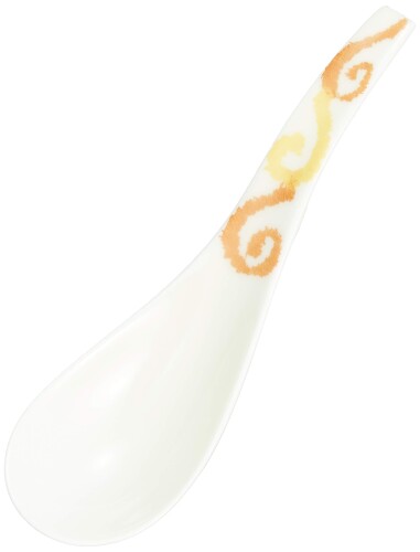 有田焼 伯父山窯 「 究極の レンゲ 」 ラーメン用 オレンジ唐草 直径約16cm れんげスプーン 蓮華 陶器 電子レンジ 食洗機対応 日本製 R2003