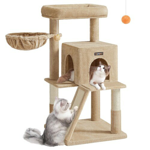 FEANDREA キャットタワー 猫タワー大型猫 ハンモック耐荷重10KG 猫タワー 天然サイザル 広いハウス 多頭飼い 安定性 高さ96cm マンチカン・子猫・既存品対応 転落防止猫タワー PCT051K03 mannishboy-24866209 マニッシュボーイ パッケージ画像