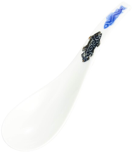 有田焼 伝平窯 「 究極の レンゲ 」 ラーメン用 古生双魚(黒) 直径約16cm れんげスプーン 蓮華 陶器 食洗機対応 日本製 R2261