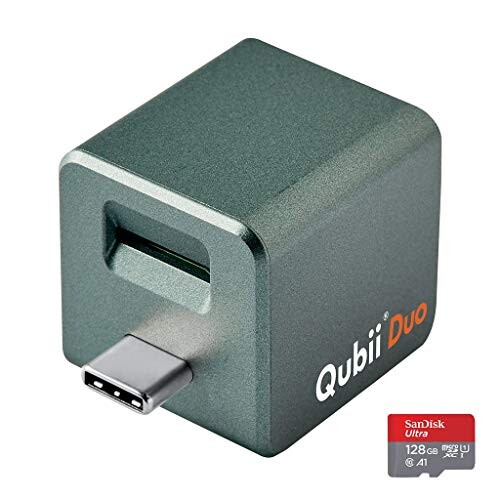 Maktar Qubii Duo USB Type C ミッドナイトグリーン (microSD 128GB付) 充電しながら自動バックアップ SDロック機能搭載 iphone バックアップ usbメモリ ipad 容量不足解消 写真 動画 音楽 連絡先 SNS デー