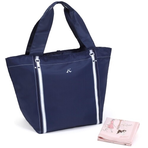 (キタムラ) ラッピング商品 ファスナー付き折りたたみエコバッグとハンカチ ST2020 レディース ダークブルー×ピンク 10721 (KH823210101.KH825272721)のサムネイル