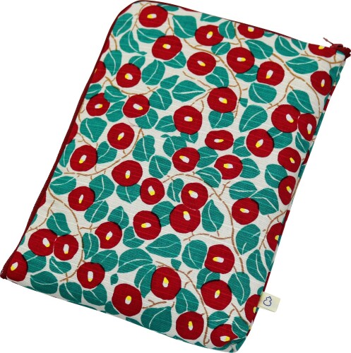 京佑 日本製 綿 ポーチ コスメ メイク 約21×15cm ツバキ L字ファスナー 化粧 旅行 ご朱印帳入れ 竹久夢二 椿 和柄