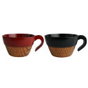 J-kitchens アウトドア ペアー スタッキング スープカップ 朱 & 黒 木製 Φ11.5 x 6.5cm