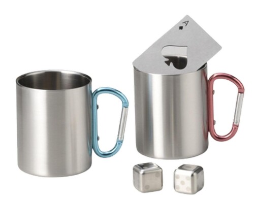 J-kitchens Select カップ （ グラス ） ペア ステンレス ペア マグカップ （中空二層構造） ＆ 溶けない氷 2P セット ボトルオープナー（栓抜き）付き 350ml