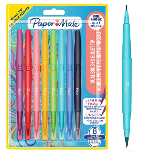 Paper Mate ペーパーメイト フレア デュアル 8色セット 中字 筆ペン 水性ペン 2199386