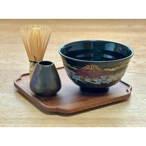 抹茶椀 3点セット 黒赤富士 L211