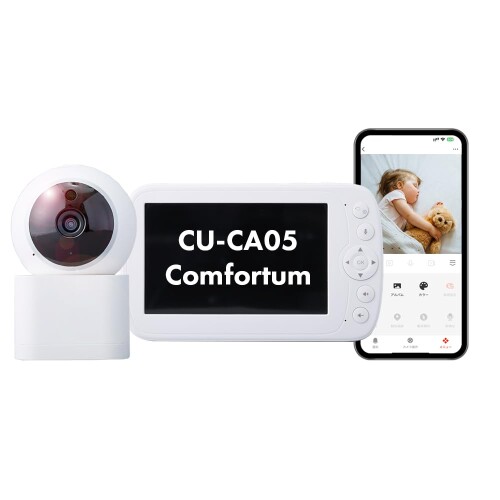 ベビーカメラ CU-CA05 スマホ アレクサ 対応 遠隔操作 暗視機能付き Wi-Fi・設定不要 温度センサー 双方向通信 取り換え式充電池 トリビュート comfortum ?ベビーカメラ|Comfortum CU-CA05は、赤ちゃんの様子を確認しやすく、設定不要の専用モニターが使えるため、機械が苦手な方でも始めやすい設計! ?トリプルモード|専用モニター・スマホ・Alexa接続の3つの使い方に対応し、生活スタイルに合わせて見守れる!スマホでも映像確認ができるため、別室・外出先・家事中でも赤ちゃんの様子を把握しやすい!Alexa対応機器と接続すれば、声で映像ON/OFFやIoT機器の操作がしやすく、ハンズフリー見守りにも役立つ! ?赤ちゃん 見守りカメラ|寝室での就寝中見守りに使いやすく、夜間の不安軽減につながる! ?子供 見守りカメラ|赤ちゃん期だけでなく、子どものお昼寝や別室遊びの見守りにも活用しやすい! ?温度アラームに対応し、室温が設定範囲外になると気づきやすく体調管理をサポート! ?双方向音声に対応し、離れた場所から赤ちゃんへ話しかけられる! ?遠隔操作で350度カメラの角度調整ができ、赤ちゃんの動きに合わせて見たい位置を確認しやすい! ?赤ちゃんの瞬間をスマホアプリに保存し、家族へ簡単にシェア! ?6曲の子守唄を搭載し、寝かしつけ時のサポートにも使いやすい仕様! ?外出先やお風呂時間でも様子を確認しやすく、夫婦や家族で情報共有しやすいのが魅力です ※防水スマホ・防水ケース推奨/充電しながらの使用は不可 【機能】 トリプルモード(専用モニター/スマホ/アレクサ)/遠隔操作/子守唄/2WAY/ナイトビジョン/音声アラーム/温度アラーム/モニター充電式/サブウィンドウ表示(スマホ)/盗視 ■盗聴防止 【商品詳細】 ■共通部 周波数帯域:2.4GHz 推奨連続使用時間:約8h ■カメラ 動作アングル:左右330° 上下60° 必要最低照度:0Lux(赤外線時) 電源:電源アダプター ■モニター ディスプレイ:5インチ 電源:電源アダプター/充電池(取外可能) 【安全警告】 本機はあくまで育児をサポートするものであり、お子様の安全を保障するものではありません。お子様の安全には十分にご留意ください。 お子様の頭上や手の届く範囲のカメラ設置はおやめください。 無線のため距離や障害電波、遮蔽物等により画面が止まったり、映らなくなる場合がございます。 商品コード20078065988商品名ベビーカメラ CU-CA05 スマホ アレクサ 対応 遠隔操作 暗視機能付き Wi-Fi・設定不要 温度センサー 双方向通信 取り換え式充電池 トリビュート comfortum型番CU-CA05サイズモニター：約15.9x9.5x1.5cm、カメラ：約6.0x8.0x11.8cmカラーホワイト※他モールでも併売しているため、タイミングによって在庫切れの可能性がございます。その際は、別途ご連絡させていただきます。※他モールでも併売しているため、タイミングによって在庫切れの可能性がございます。その際は、別途ご連絡させていただきます。