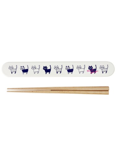 ナカノ Potter 箸箱セット19.5cm ネコ レッド 箸 ケース付き 日本製 MM-225